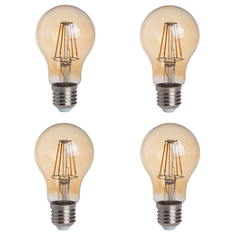 Gold Tint A19 E26/E27 4W LED Vintage Antique Filament Light Bulb, 40W Equivalent, 4-Pack, AC100-130V or 220-240V